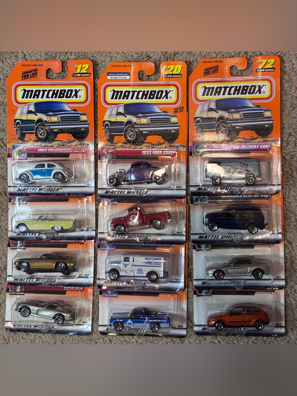 2000 Matchbox Lot Of 12 Different Vehicles Ferrari Ford Mercedes Chevy VW